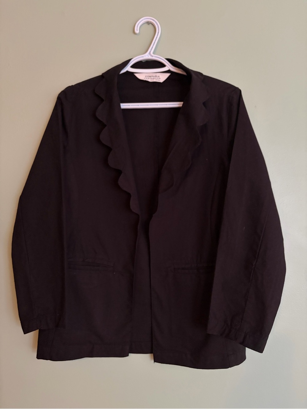 Compañia Fantastica Black Cotton Scalloped Lapel Blazer Jacket XS Coquette Goth